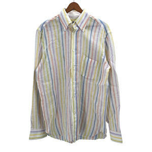 Kashani Pastel Striped 100% Linen Long Sleeve Button Down Shirt Mens